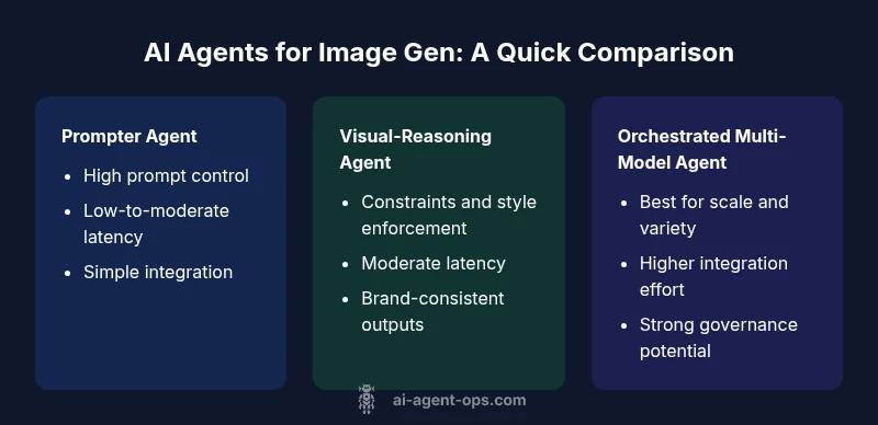 Three-column infographic comparing prompts, constraints, and governance for AI image generation agents