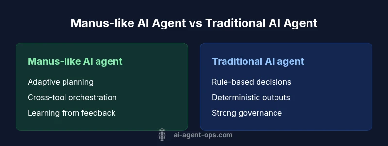 Comparison infographic of Manus-like AI agent vs traditional AI agent